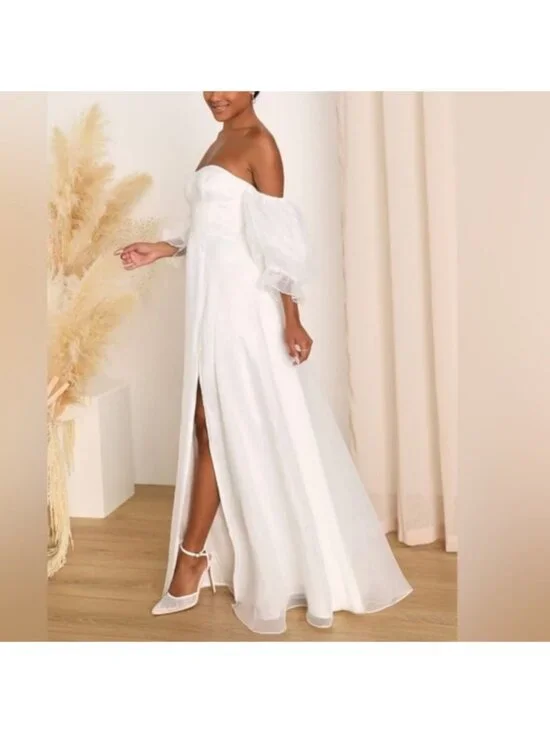 Lulus True Excellence Bustier Off The Shoulder Gown XS New White Dress Bridal - Picture 13 of 13